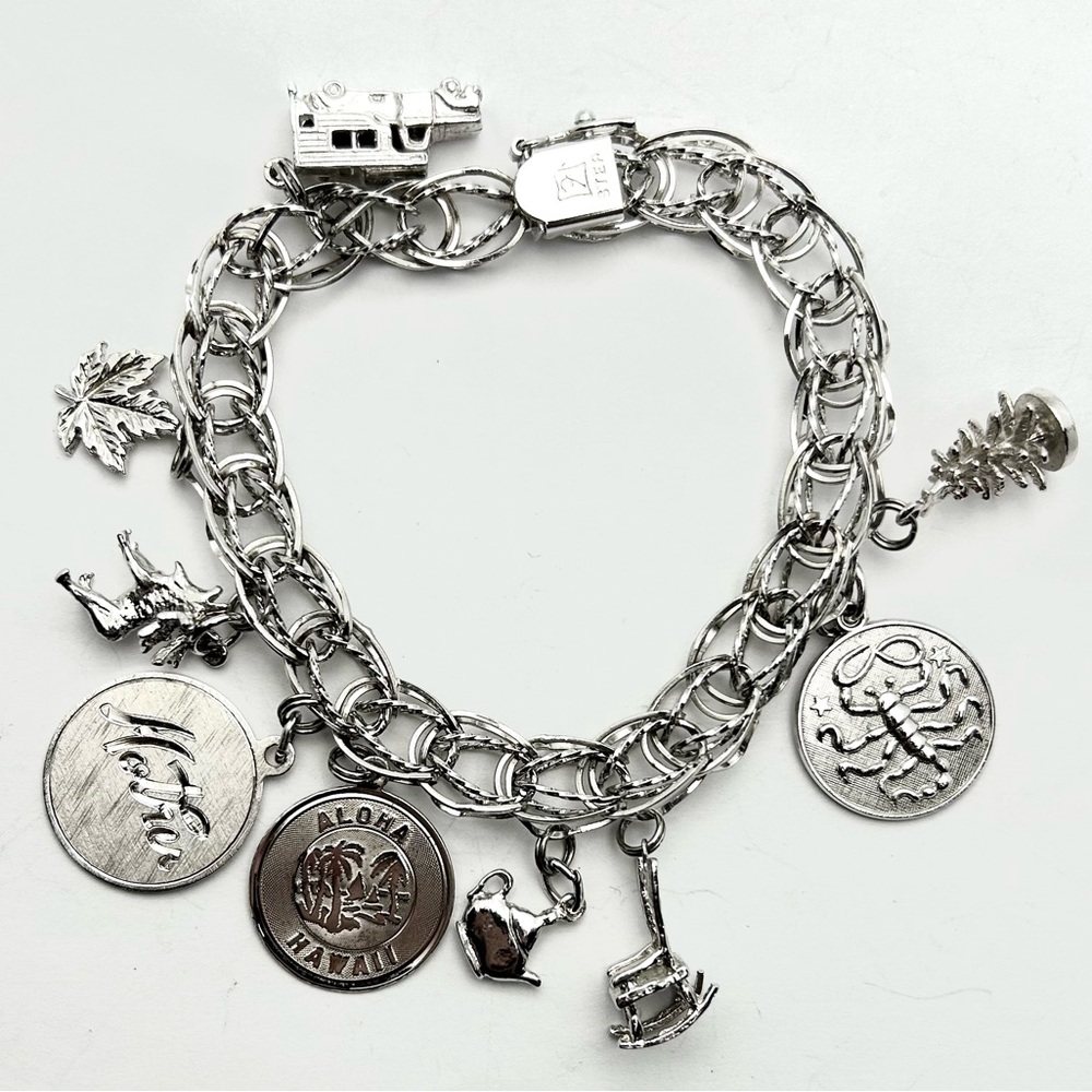 Vintage Sterling Silver Charm Bracelet and Charms